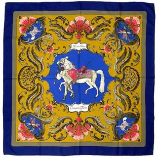 HERMES - エルメス スカーフ カレ 90 ネイビー イエロー グレー HERMES - エルメス スカーフ カレ 90 ネイビー イエロー グレー