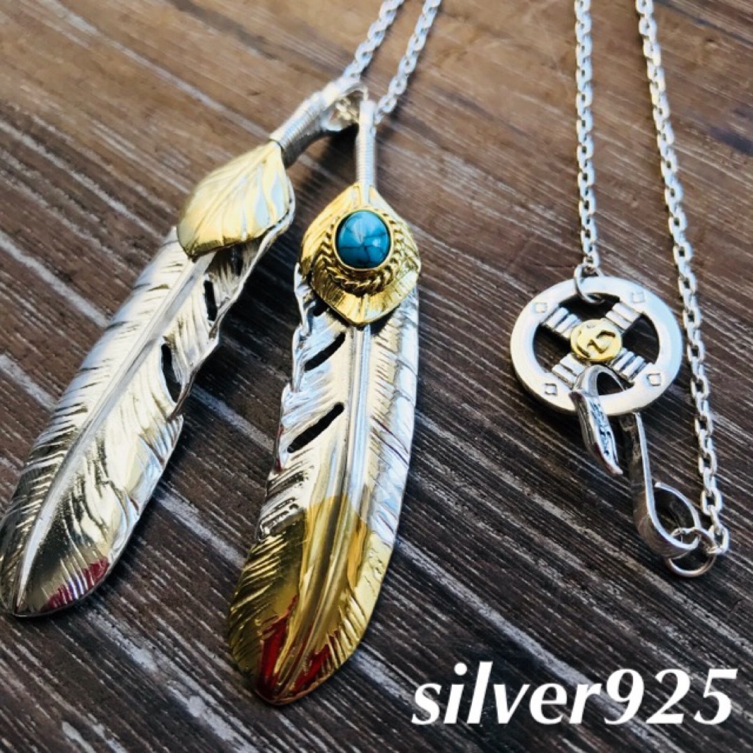silver925 金縄ターコイズ ダブルフェザーネックレス ゴローズ silver925 金縄ターコイズ ダブルフェザーネックレス ゴローズ