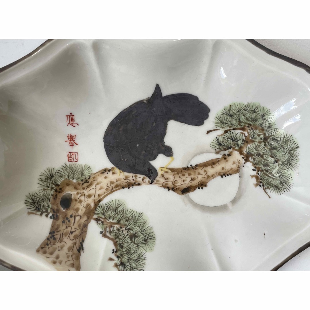 骨董 アンティーク 向付 5枚 九谷焼 色絵 九谷 松鷹図 変形皿 和 骨董 アンティーク 向付 5枚 九谷焼 色絵 九谷 松鷹図 変形皿 和