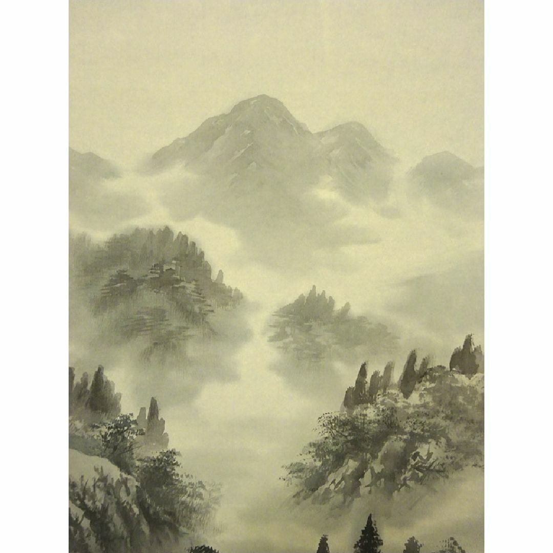 掛軸 青鳳『水墨山水図』絹本 共箱付 良好品 掛け軸 p080514-1の 掛軸 青鳳『水墨山水図』絹本 共箱付 良好品 掛け軸 p080514-1の