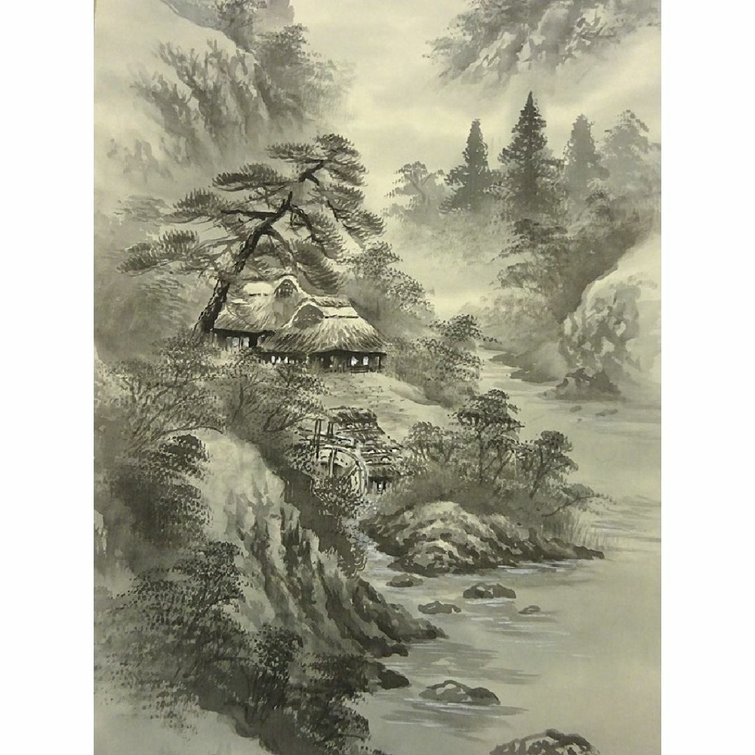 掛軸 青鳳『水墨山水図』絹本 共箱付 良好品 掛け軸 p080514-1の 掛軸 青鳳『水墨山水図』絹本 共箱付 良好品 掛け軸 p080514-1の