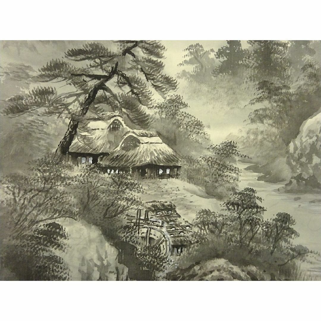 掛軸 青鳳『水墨山水図』絹本 共箱付 良好品 掛け軸 p080514-1の 掛軸 青鳳『水墨山水図』絹本 共箱付 良好品 掛け軸 p080514-1の