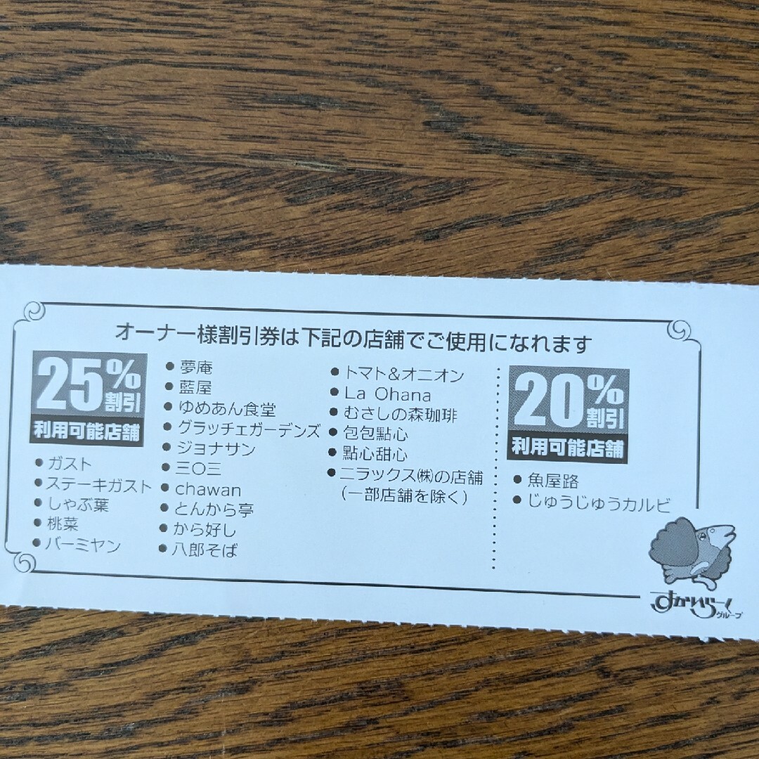 すかいらーくグループ　オーナー様割引券　２枚セット チケットの優待券/割引券(その他)の商品写真