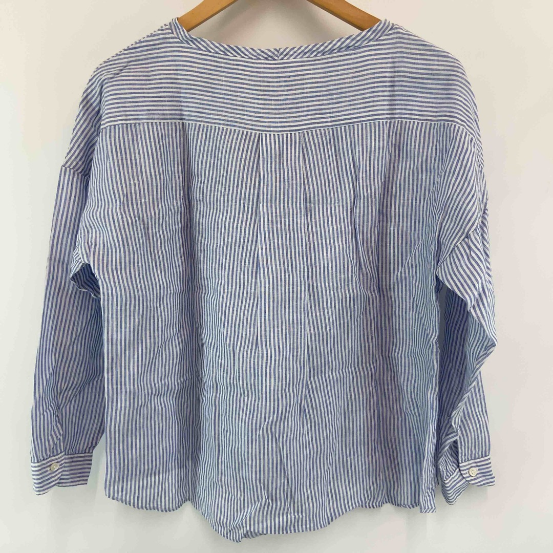 GYMPHLEX(ジムフレックス)のGymphlex ジムフレックス レディース 長袖 ブラウス トップス シャツ ストライプ 青 ブルー リネン Linen レディースのトップス(シャツ/ブラウス(長袖/七分))の商品写真