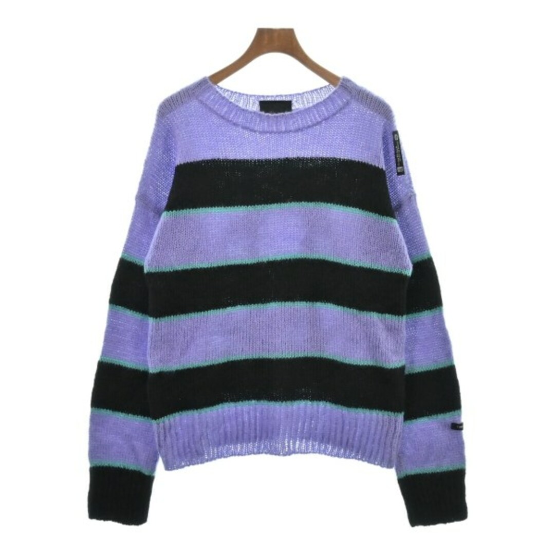 99%IS ニット・セーター F 紫x黒x緑(ボーダー) 【古着】【中古 99%IS ニット・セーター F 紫x黒x緑(ボーダー) 【古着】【中古