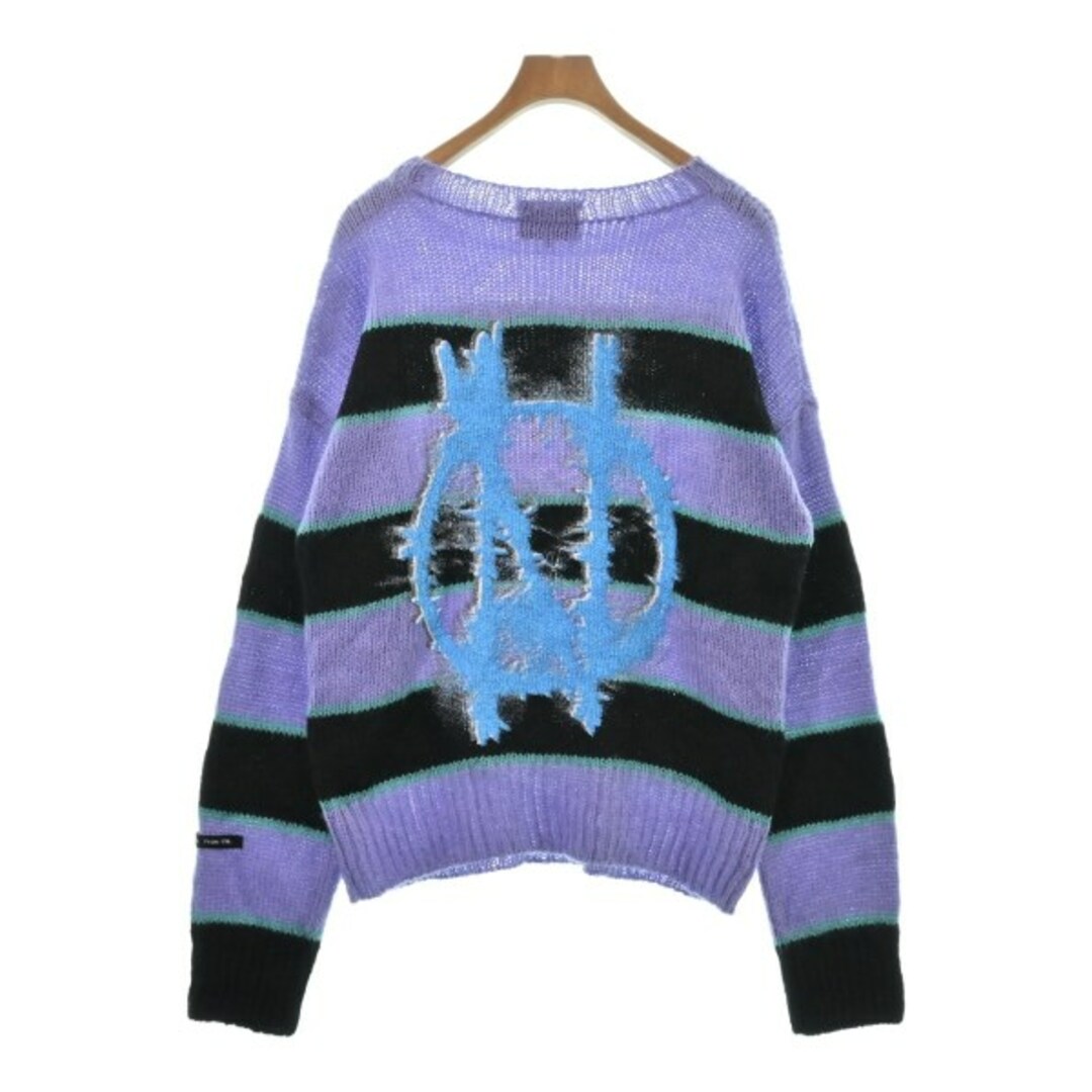99%IS ニット・セーター F 紫x黒x緑(ボーダー) 【古着】【中古 99%IS ニット・セーター F 紫x黒x緑(ボーダー) 【古着】【中古