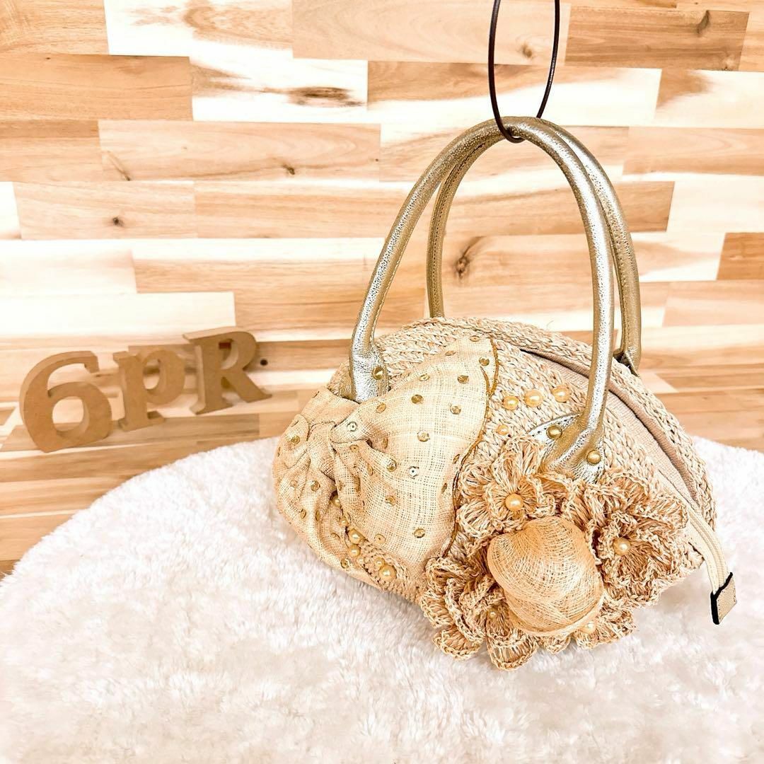 アルファジル】ALFAJILL リボン3Dかごバッグ スパンコール 花 アルファジル】ALFAJILL リボン3Dかごバッグ スパンコール 花
