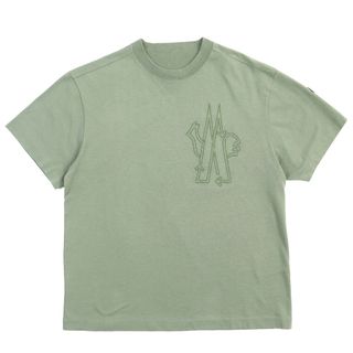 モンクレール(MONCLER)の未使用品△MONCLER モンクレール 2022年製 BORN TO PROTECT コットン100％ フロントロゴ刺繍 ロゴワッペン付き 半袖Ｔシャツ カーキ XS 正規品 メンズ(Tシャツ/カットソー(半袖/袖なし))