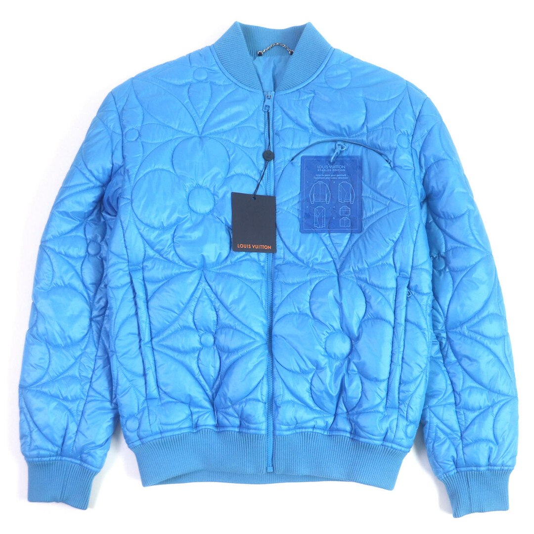 LOUIS VUITTON - 未使用品□LOUIS VUITTON ルイヴィトン 21AW 1A9FOC LVステープルズエディション モノグラムフラワー キルテッドブルゾン ライトブルー 46 フランス製 正規品 メンズ