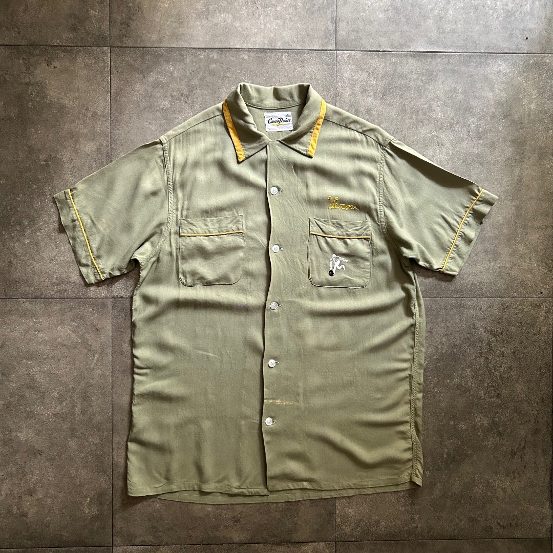 50s 60s ヴィンテージ ボーリングシャツ 黒 レーヨン ダイヤ柄