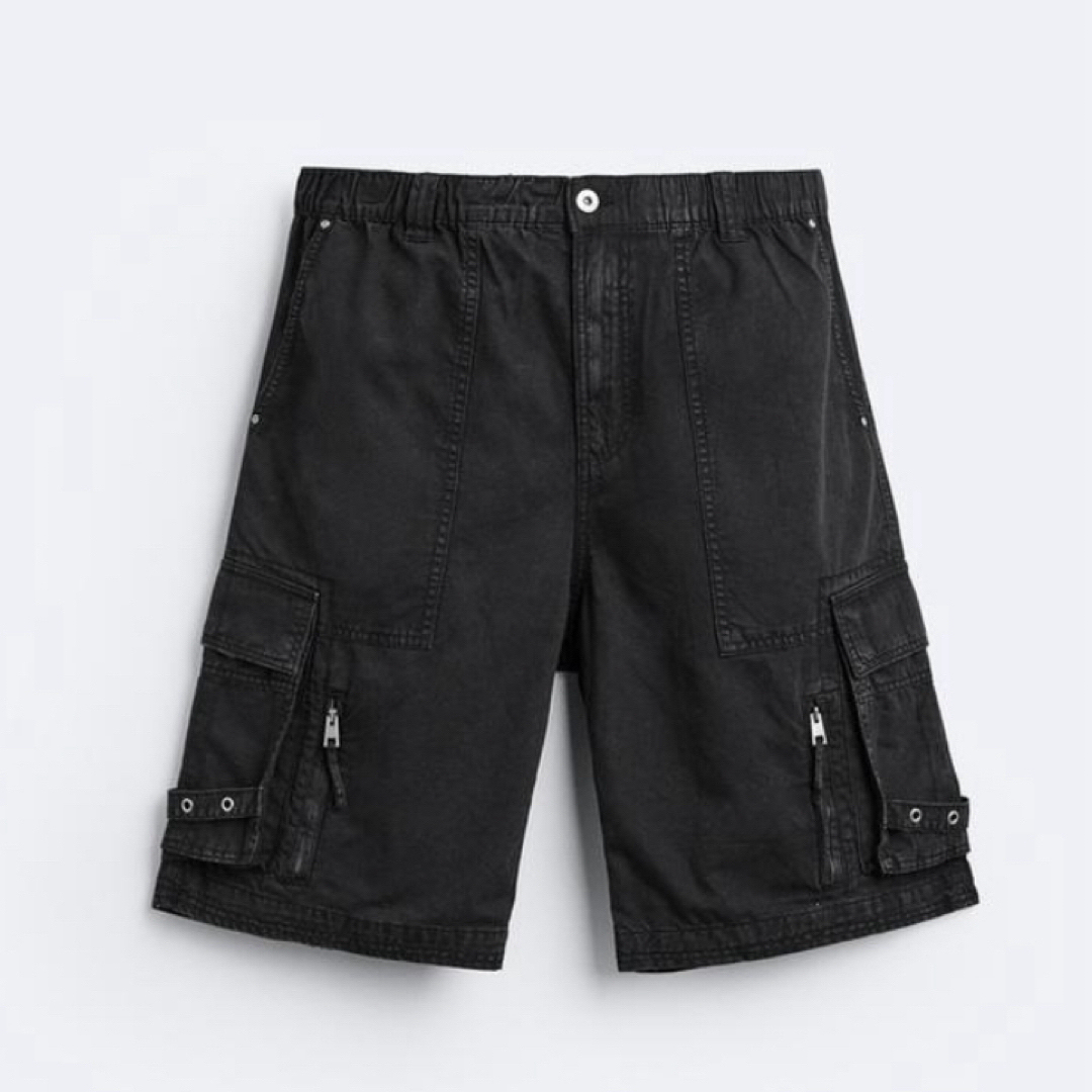 ZARA - 新品未使用 ZARA テープ付き カーゴバミューダパンツ の ZARA - 新品未使用 ZARA テープ付き カーゴバミューダパンツ の