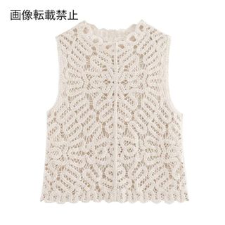 🐚7月新作🏖️14823◆かぎ編み メッシュ ノースリーブ トップス(シャツ/ブラウス(半袖/袖なし))