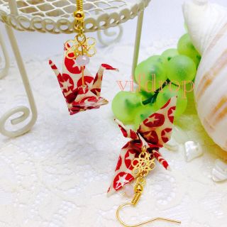 桜色ボタンカット&トマト柄折り鶴の和ピアス(ピアス)