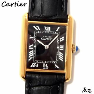 カルティエ(Cartier)の【OH済/仕上済】カルティエ マストタンク LM 手巻き式 極美品 ヴィンテージ 黒文字盤 メンズ レディース Cartier 時計 腕時計 中古【送料無料】(腕時計(アナログ))