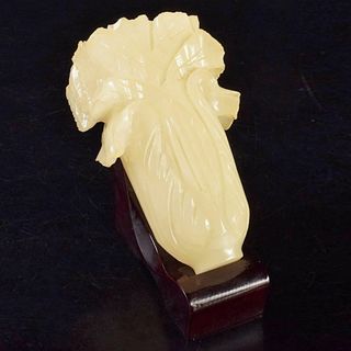 中国 玉石白玉彫刻 白菜 置物 V R5727 彫刻・オブジェ