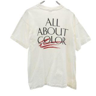 フルーツオブザルーム(FRUIT OF THE LOOM)のフルーツオブザルーム 90s USA製 バックプリント 半袖 Tシャツ L ホワイト系 FRUIT OF THE LOOM シングルステッチ オールド メンズ(Tシャツ/カットソー(半袖/袖なし))