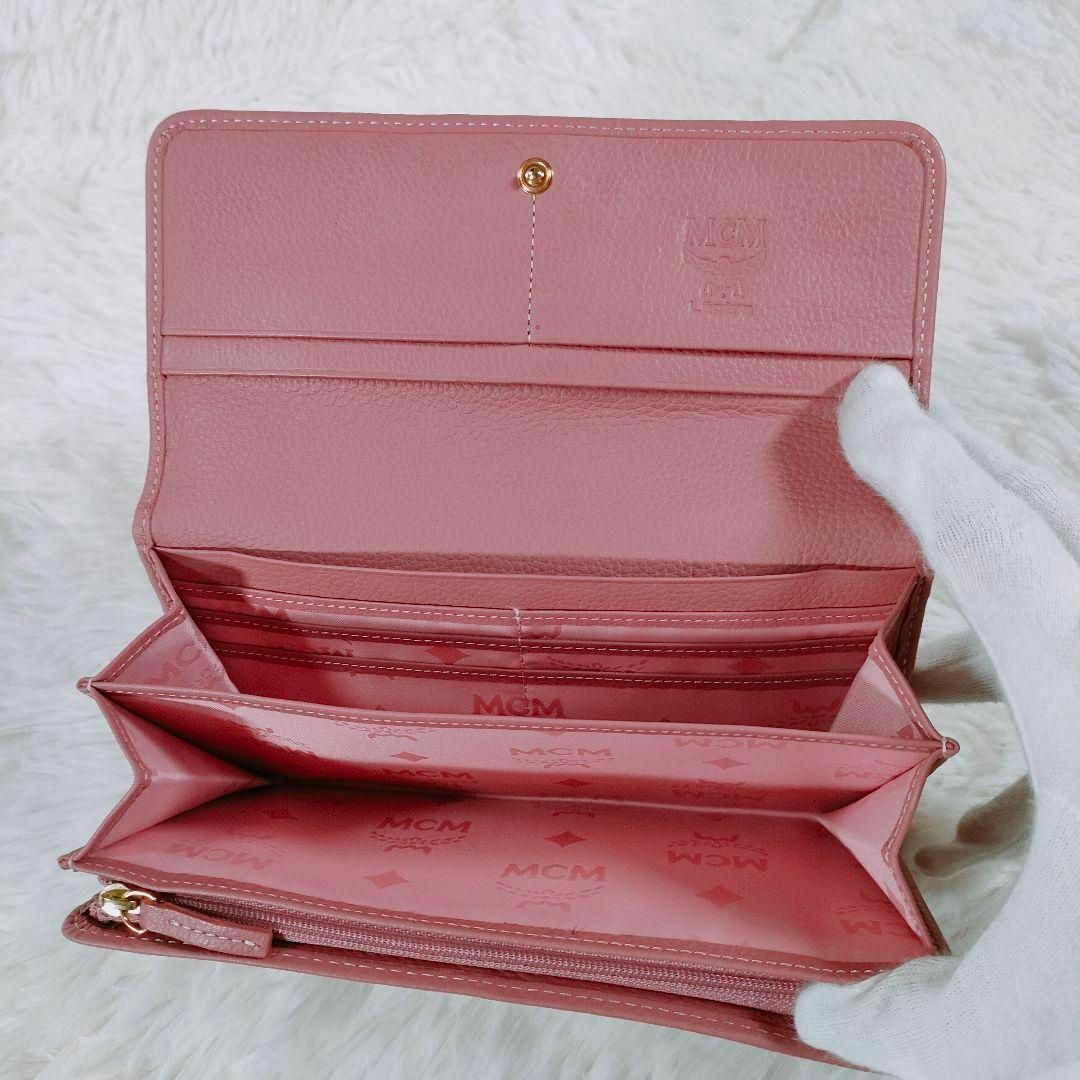 極美品 エムシーエム 二つ折り 長財布 レディース ベージュ ピンク 極美品 エムシーエム 二つ折り 長財布 レディース ベージュ ピンク