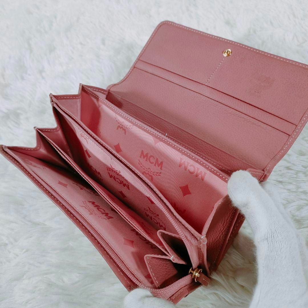 極美品 エムシーエム 二つ折り 長財布 レディース ベージュ ピンク 極美品 エムシーエム 二つ折り 長財布 レディース ベージュ ピンク