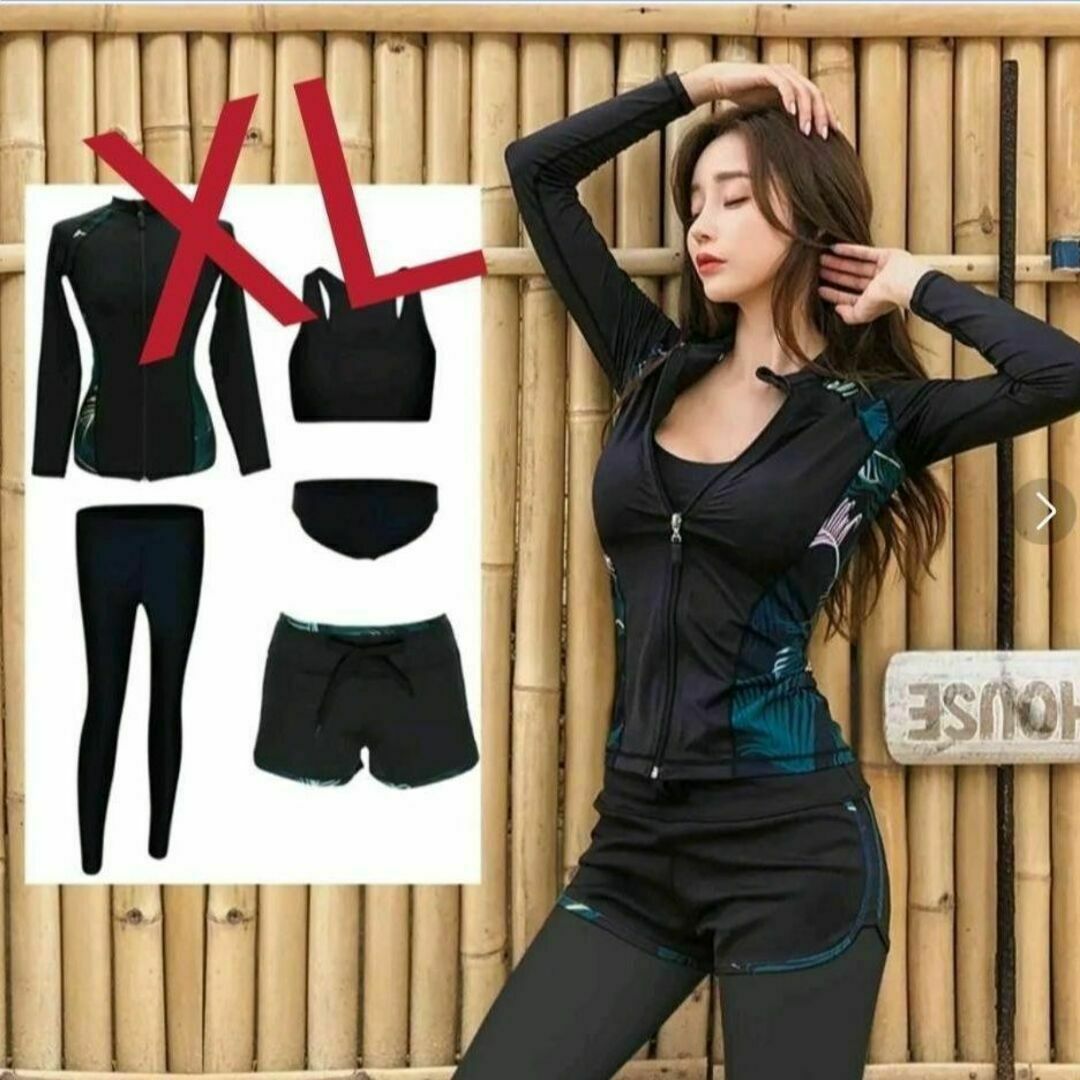 韓国水着 ブラックラッシュガード ハーフジップパンツ 505174 XL】ラッシュガード5点黒カジュアルシンプル体型カバー韓国水着