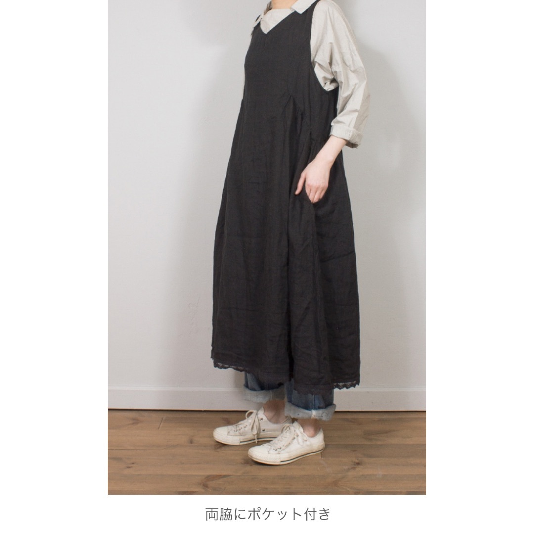 nest Robe - 値下げ③ネストローブリネンノースリーブワンピース（黒 