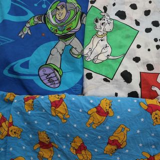古着卸 まとめ売り 雑貨 ベッドシーツ 布 リメイク 生地 オールドディズニー 10枚セット (メンズ ) プーさん トイストーリー 101匹 MU3341(その他)