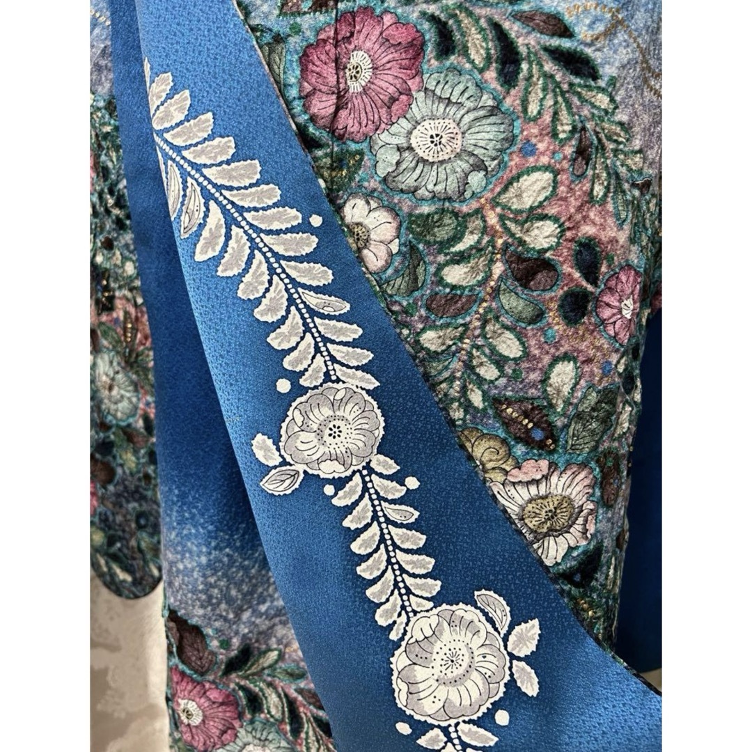 落款入り 辻ヶ花 正絹 高級振袖 青 ブルー 絞り 成人式 花柄 帯 落款入り 辻ヶ花 正絹 高級振袖 青 ブルー 絞り 成人式 花柄 帯