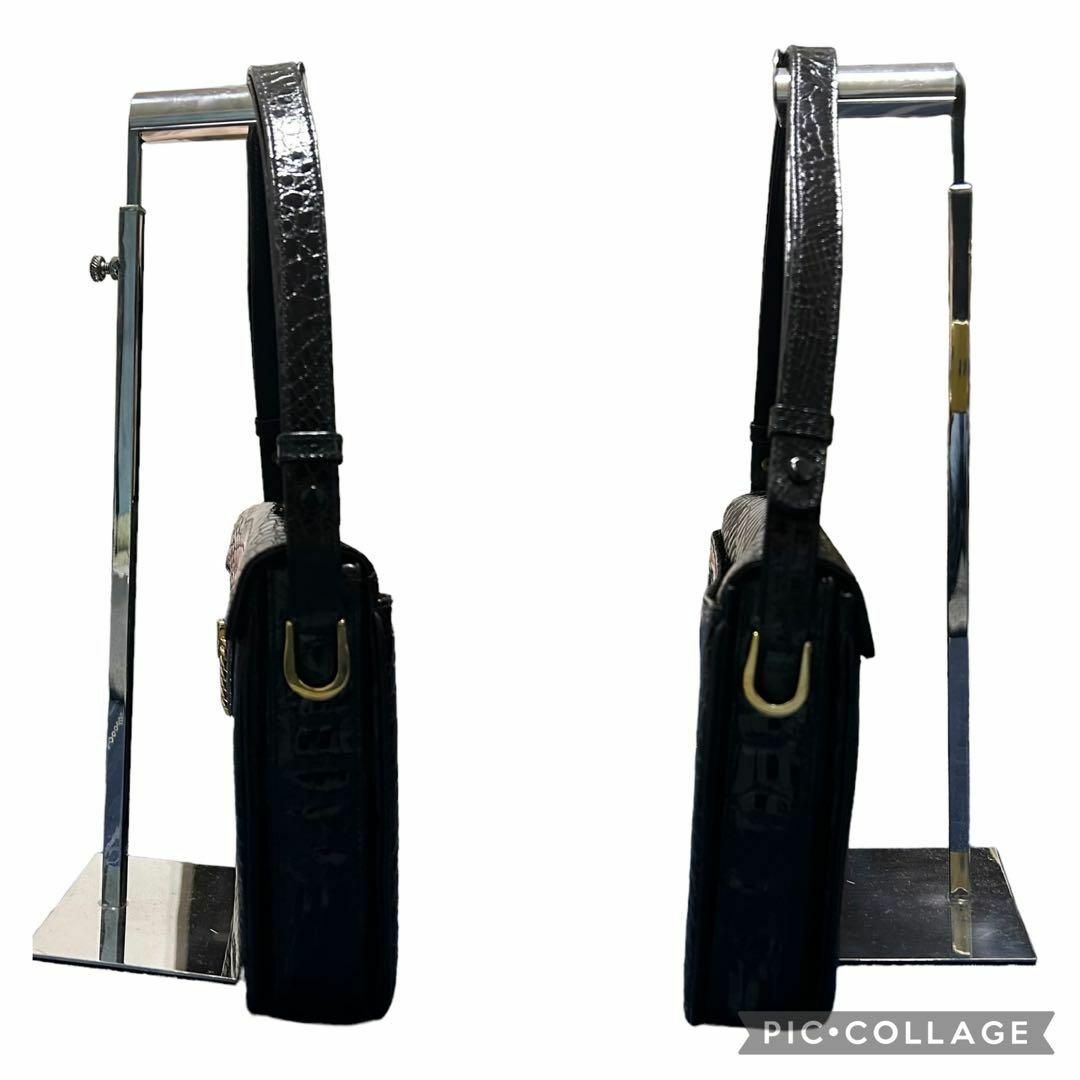美品 OLOP クロコダイル シャイニング ショルダーバッグ 肩掛け 黒 美品 OLOP クロコダイル シャイニング ショルダーバッグ 肩掛け 黒