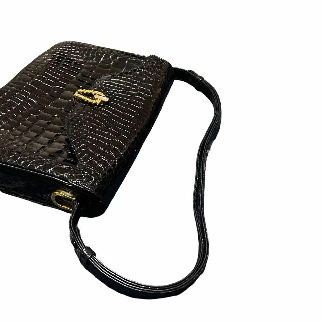 美品 OLOP クロコダイル シャイニング ショルダーバッグ 肩掛け 黒 美品 OLOP クロコダイル シャイニング ショルダーバッグ 肩掛け 黒