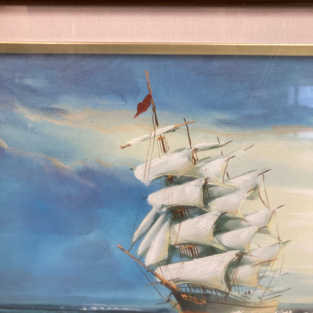 額装 油彩 油絵 帆船 順風満帆 絵画 m.sugiyama 杉山稔 額装 油彩 油絵 帆船 順風満帆 絵画 m.sugiyama 杉山稔
