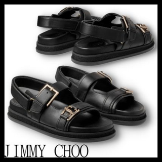 ジミーチュウ(JIMMY CHOO)のJIMMY CHOO　カーフレザー・フラットサンダル(サンダル)