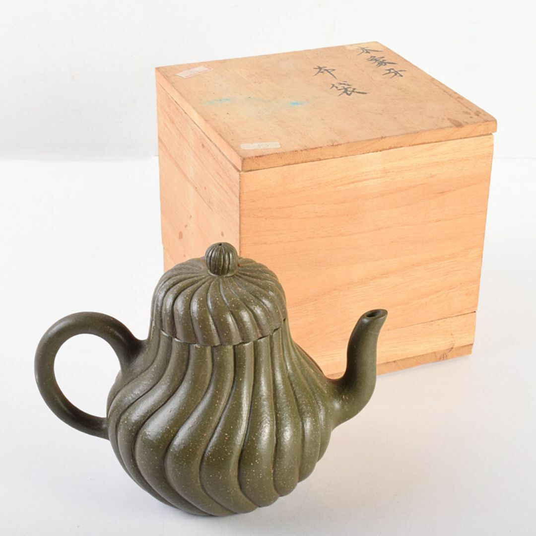中国　顧景舟銘　紫砂　緑泥　急須　茶壷　合わせ箱　M　R7623