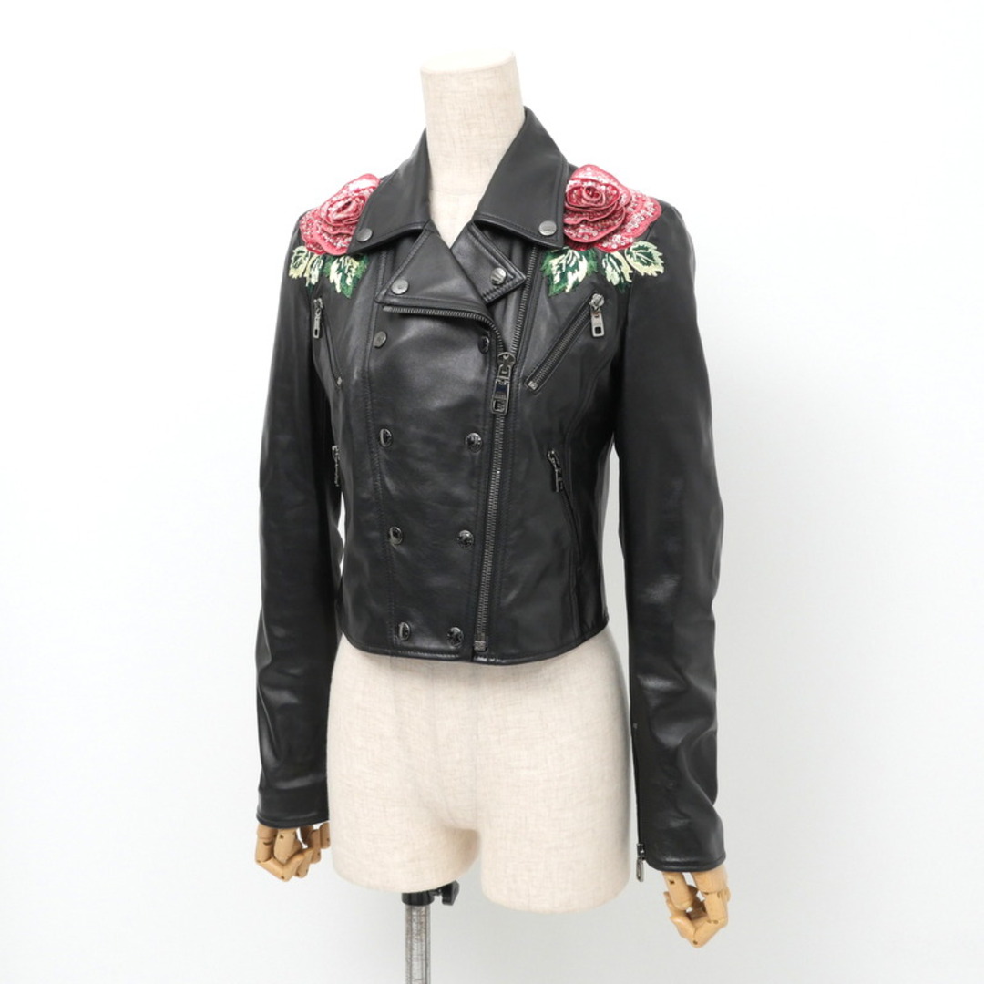 DOLCE&GABBANA - ■美品■DOLCE&GABBANA ドルチェアンドガッバーナ ライダースジャケット サイズ36 ショート丈 レザージャケット 花刺繍 スパンコール ビーズ装飾  イタリア製 ブランド古着【中古】20240801/RA0677