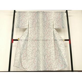 平和屋着物■夏物　小紋　絽　枝花文　洗える着物　AAAH5044Bph(着物)