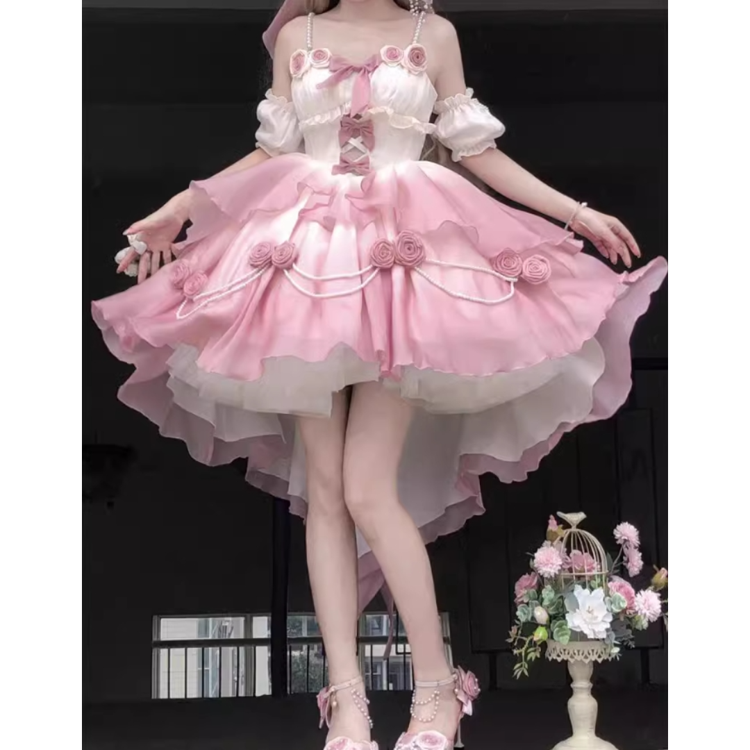 オリジナル lolita グラデーション 薔薇花嫁ロリ−タワンピース　L239＃ オリジナル lolita グラデーション 薔薇花嫁ロリ−タワンピース
