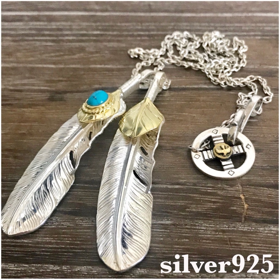シルバー925 ターコイズ 上金ハートフェザー ネックレス シルバー925 ターコイズ 上金ハートフェザー ネックレス