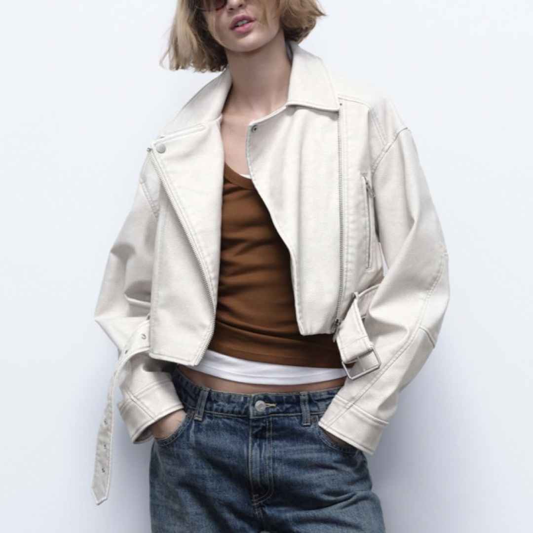 ZARA - ZARA フェイクレザー ライダースジャケット オフホワイト ZARA - ZARA フェイクレザー ライダースジャケット オフホワイト