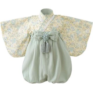 ベビー袴 くすみグリーン 兜付き バンド 赤ちゃん 袴 ベビー袴 くすみグリーン 兜付き バンド 赤ちゃん 袴