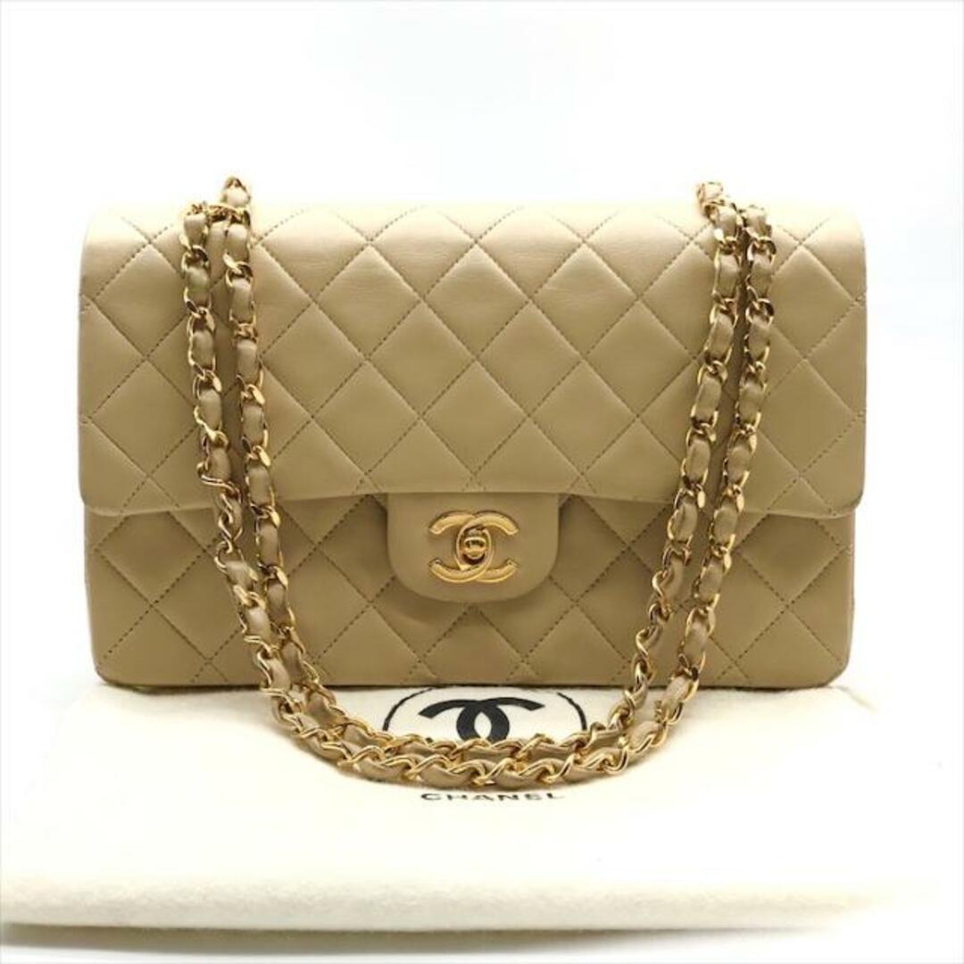 CHANEL - 良品 CHANEL シャネル ココマーク マトラッセ ラムスキン Wフラップ ターンロック チェーン ショルダー バッグ ベージュ a4275