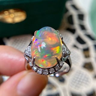 人気が高い pt900 天然メキシコ産ファイヤオパール8.69ct リングの D0.34ct オパール