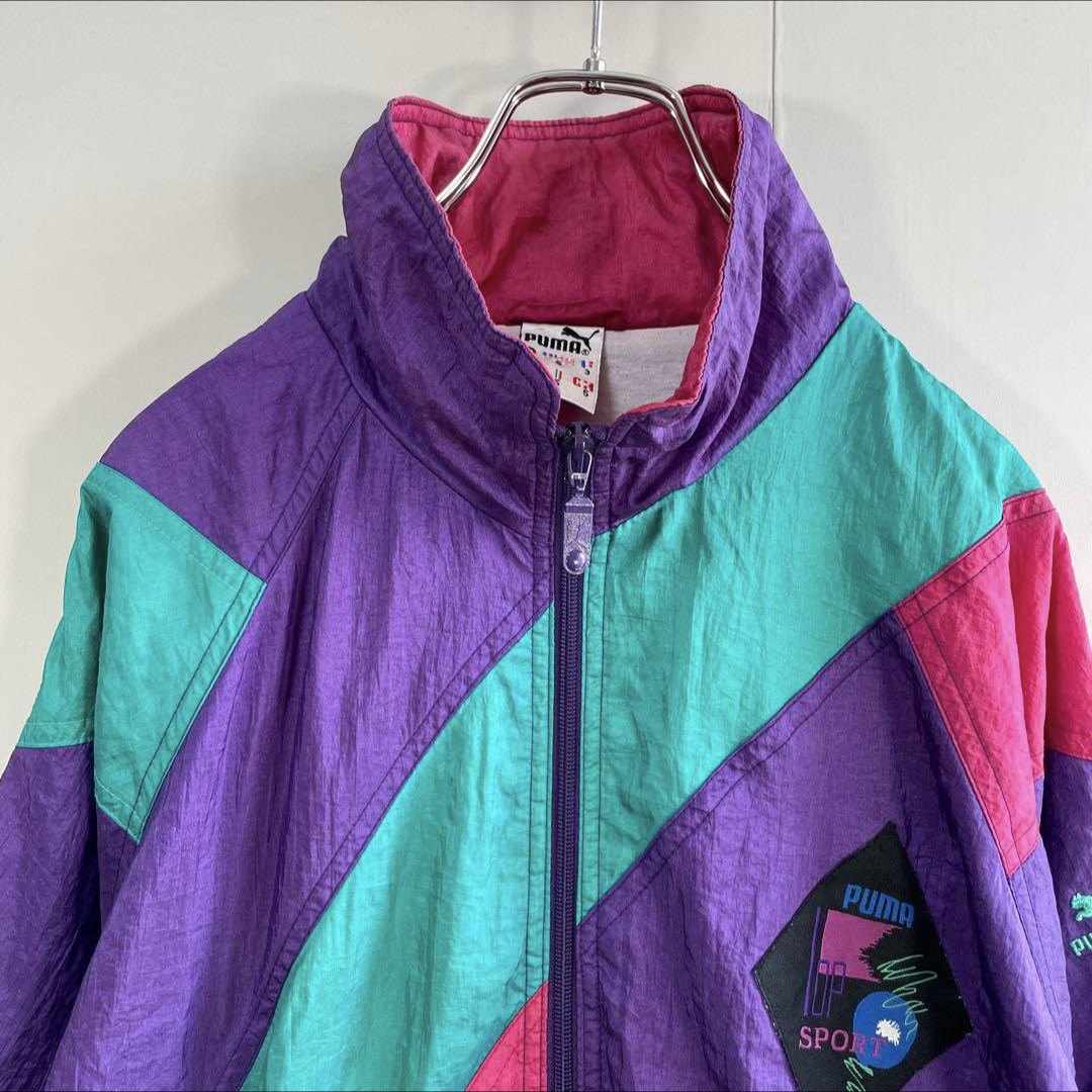 PUMA - 【好配色◎】PUMAナイロンジャケット古着マルチカラー紫 PUMA - 【好配色◎】PUMAナイロンジャケット古着マルチカラー紫