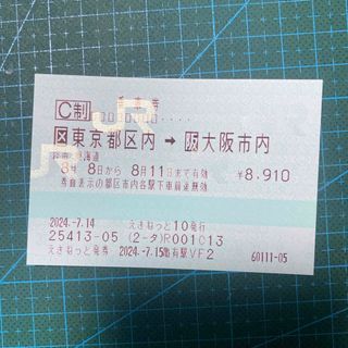 8/11まで　東京ー新大阪変更可能自由席チケット(鉄道乗車券)