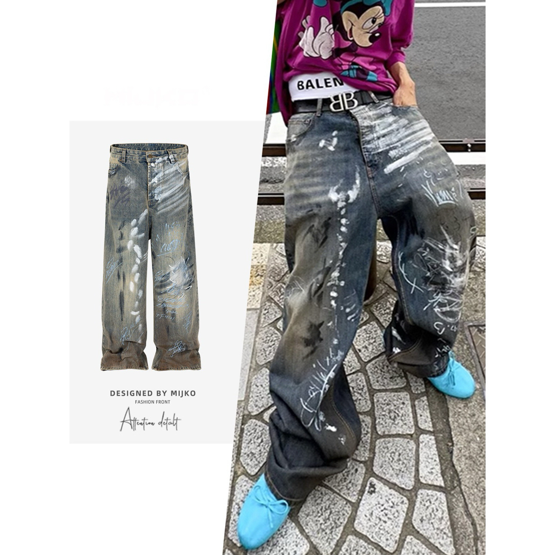 BALENCIAGA - ペイントワイド ビンテージ風 デニムの通販 by BALENCIAGA - ペイントワイド ビンテージ風 デニムの通販 by
