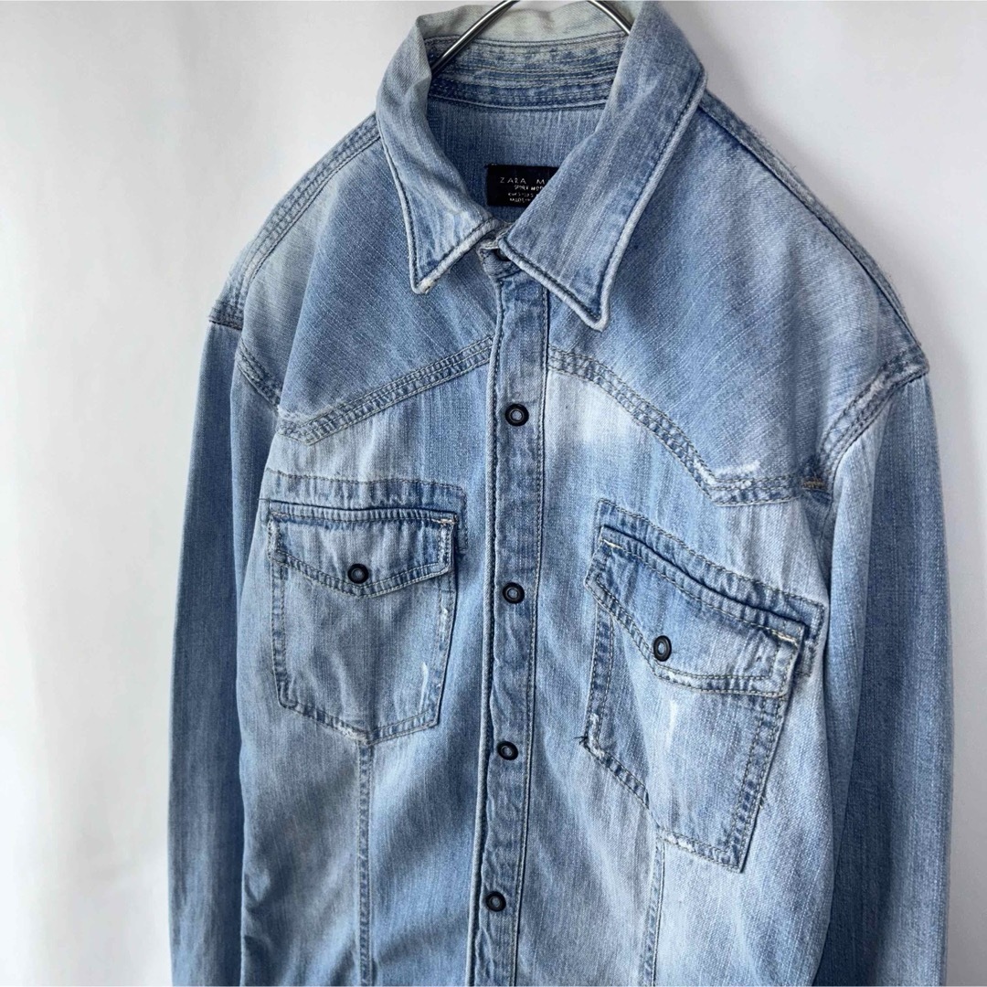 ZARA - ZARA ザラ 長袖デニムシャツ ダメージ ヴィンテージ加工 ZARA - ZARA ザラ 長袖デニムシャツ ダメージ ヴィンテージ加工