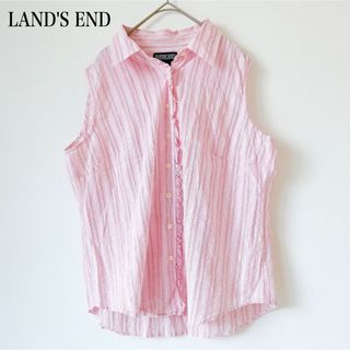 ランズエンド(LANDS’END)のランズエンド LAND'SEND ブラウス ノースリーブ ストライプ フリル(シャツ/ブラウス(半袖/袖なし))