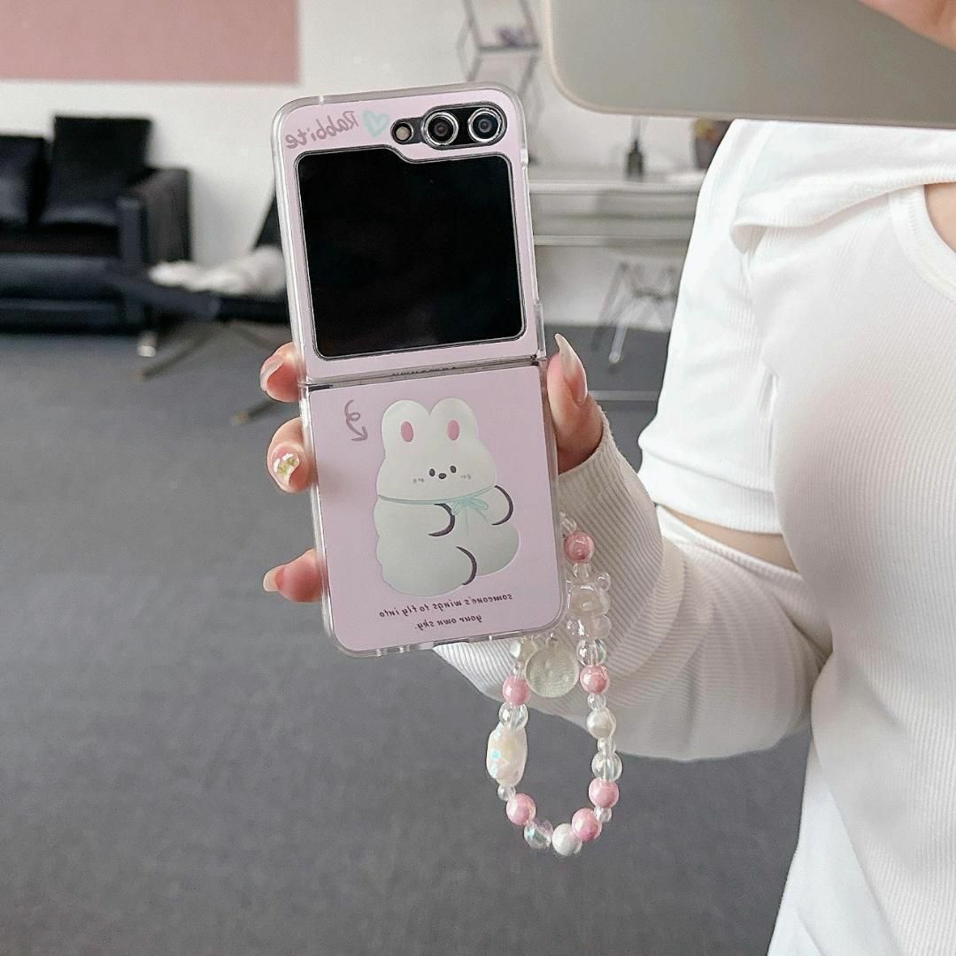 Galaxy Z Flip5 ケース ねこ ピンク カバー 韓国 ストラップ スマホ/家電/カメラのスマホアクセサリー(Androidケース)の商品写真