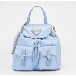 プラダ(PRADA)の【PRADA】リナイロン ミニ バックパック ロゴ チェーン　ライトブルー(リュック/バックパック)