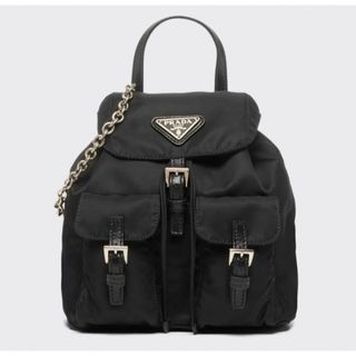 プラダ(PRADA)の【PRADA】リナイロン ミニ バックパック ロゴ チェーン　ブラック(リュック/バックパック)