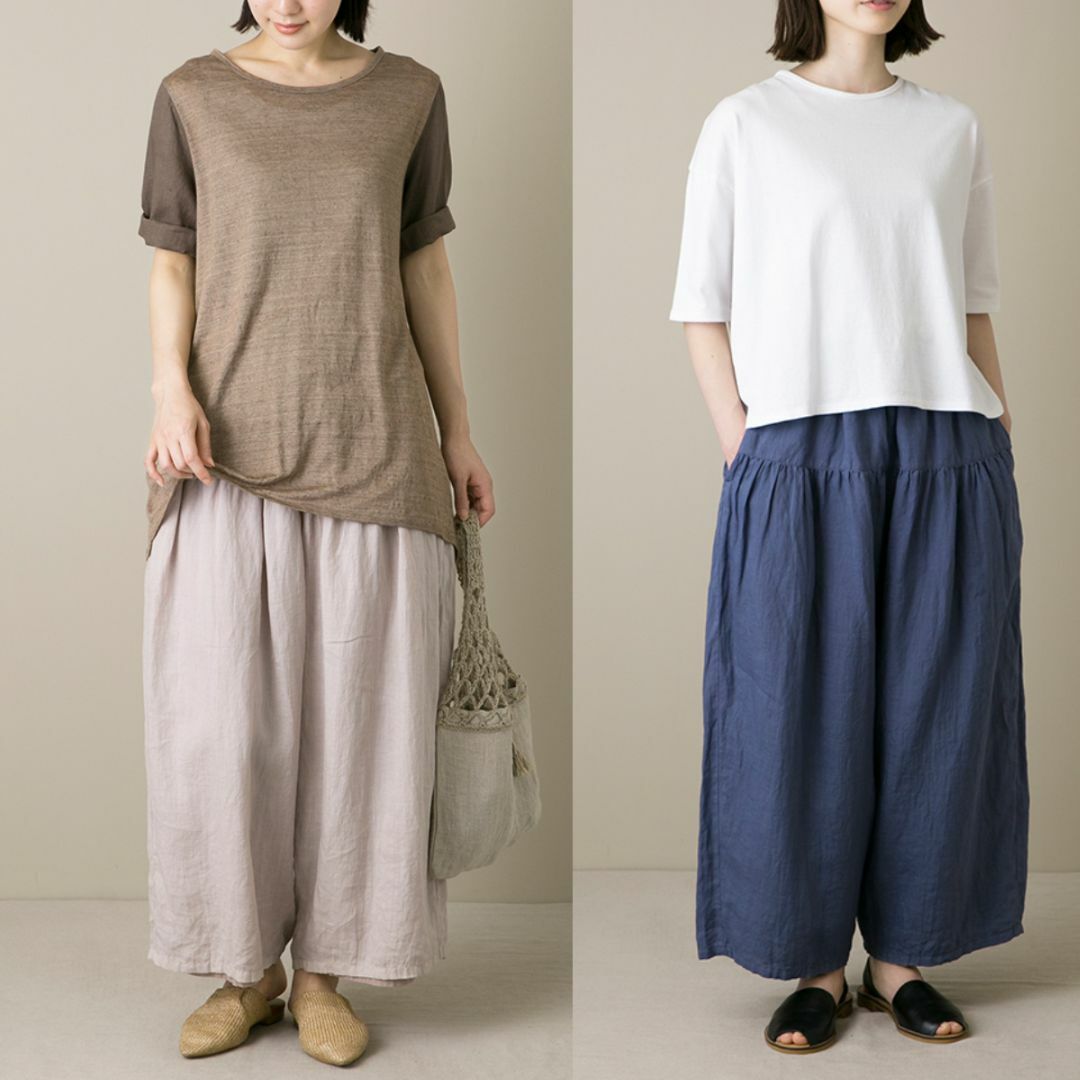 Vlas Blomme】Ramie Voile 裏付きギャザーパンツ Vlas Blomme】Ramie Voile 裏付きギャザーパンツ