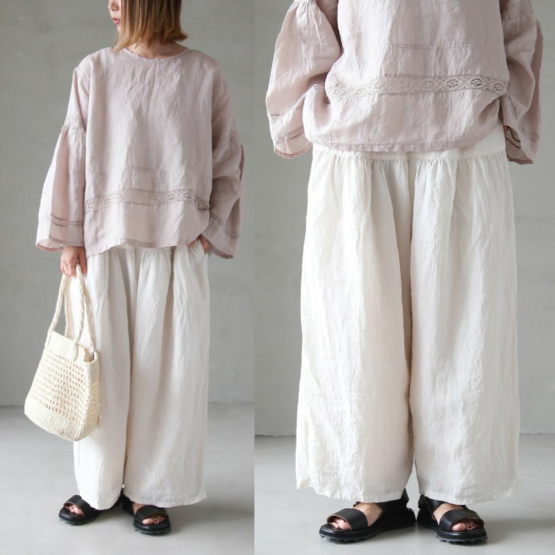 Vlas Blomme】Ramie Voile 裏付きギャザーパンツ Vlas Blomme】Ramie Voile 裏付きギャザーパンツ