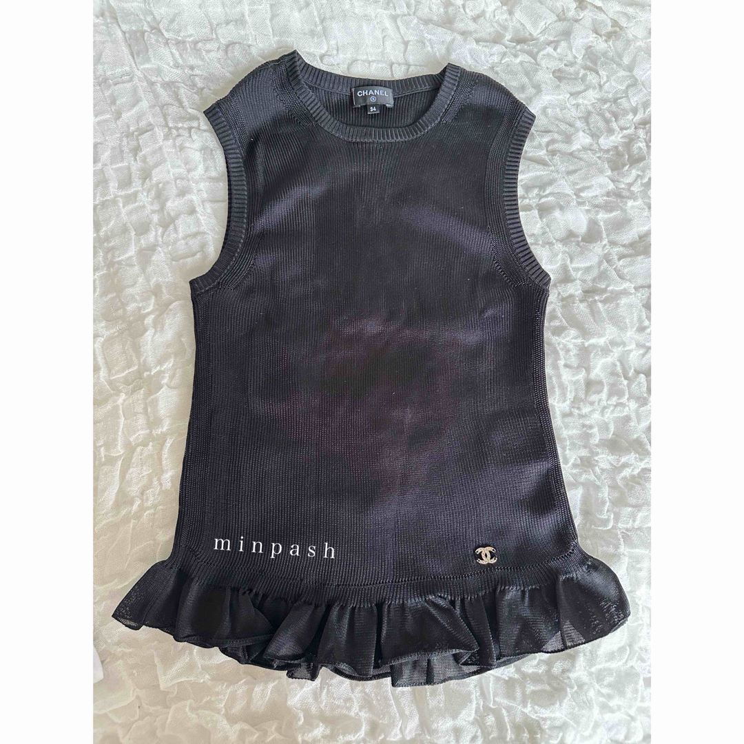 CHANEL ニット フリル CCマーク 黒 black 34 XS S CHANEL ニット フリル CCマーク 黒 black 34 XS S